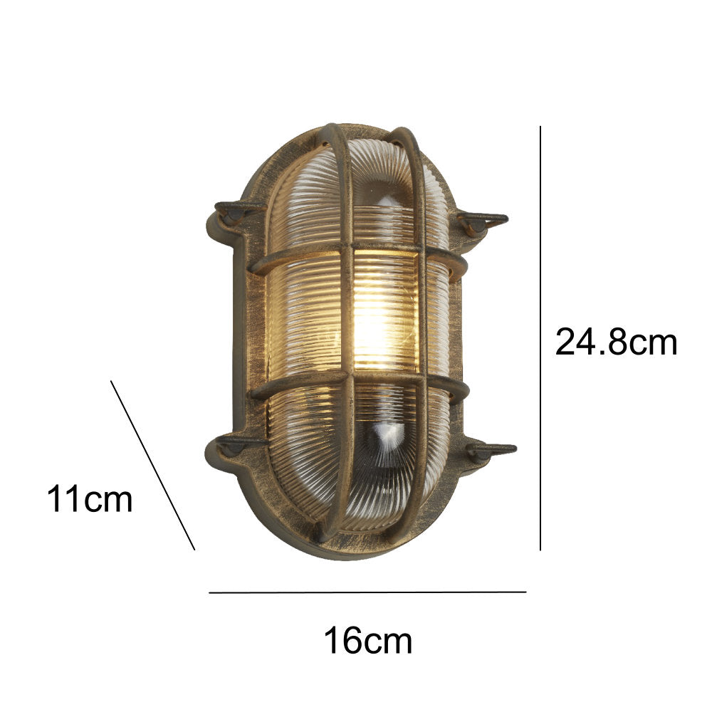Stornfield | Vintage Antique Brass and Ribbed Glass Oval Wall Lights 248mm