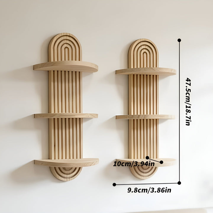 Boho Wall Shelf Made of Solid Wood – Multi-Tier and Space-Saving | For Living Room, Bedroom, and Hallway | Stornfield