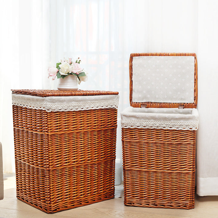 Women's laundry basket with decorative checkered fabric and practical lid Stornfield