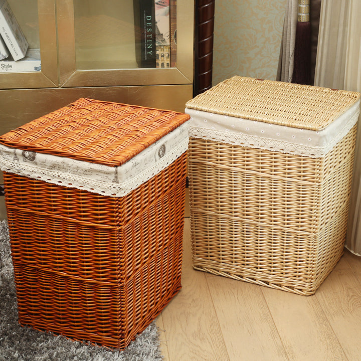 Women's laundry basket with decorative checkered fabric and practical lid Stornfield