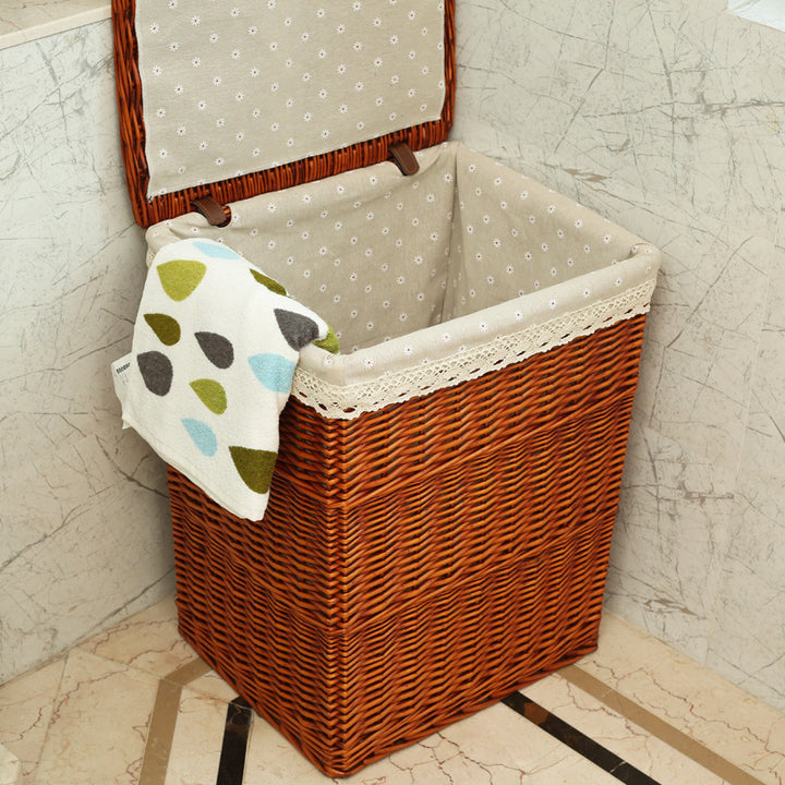 Women's laundry basket with decorative checkered fabric and practical lid Stornfield