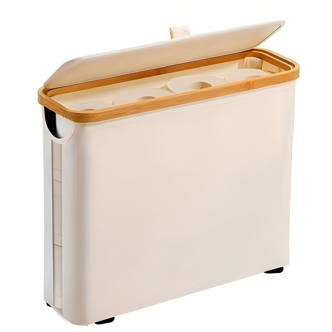 Large toilet paper holder with lid – space-saving & foldaStornfielde | wooden frame for bathroom & toilet | Stornfield