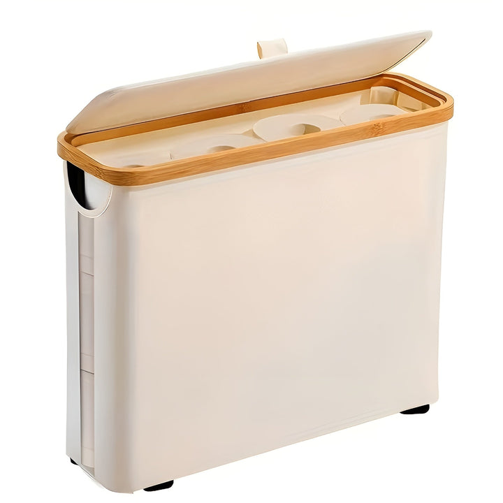 Large toilet paper holder with lid – space-saving & foldaStornfielde | wooden frame for bathroom & toilet | Stornfield