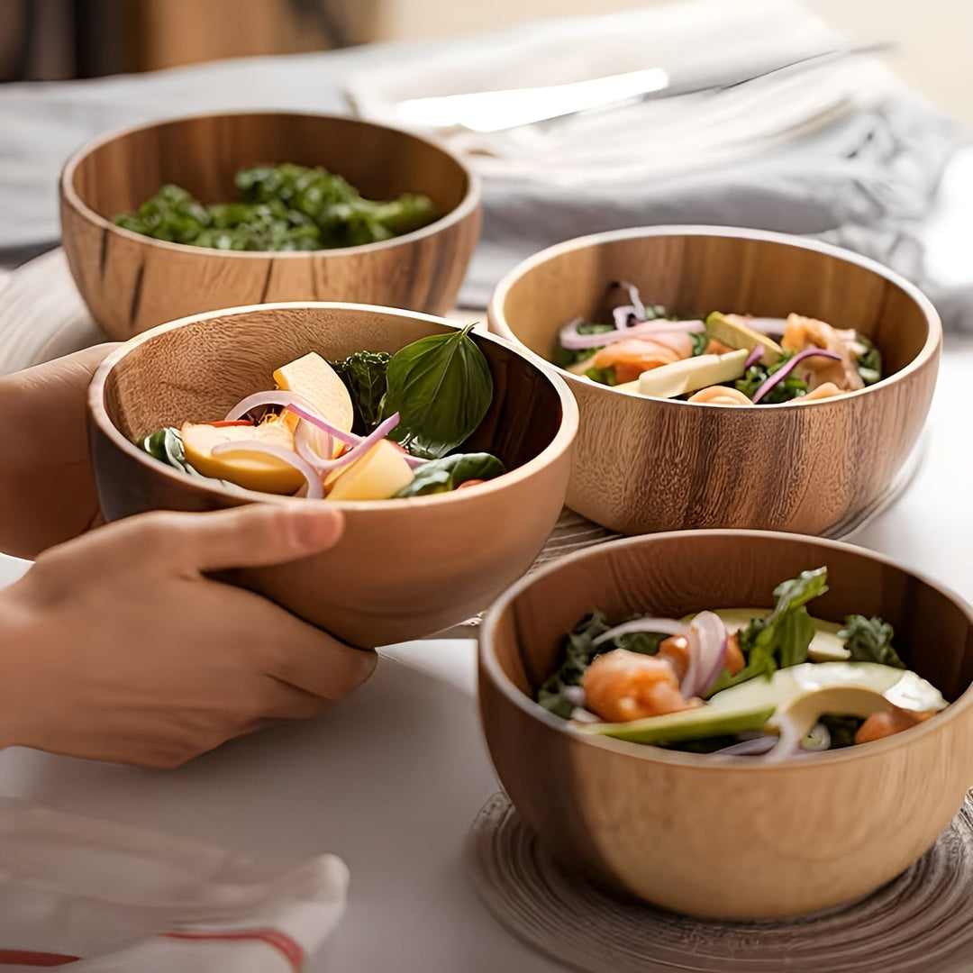 Wood Serving Bowls Set (4-piece) – ReusaStornfielde and Handcrafted | Perfect for Salad, Soup, Rice & Ramen | Stornfield