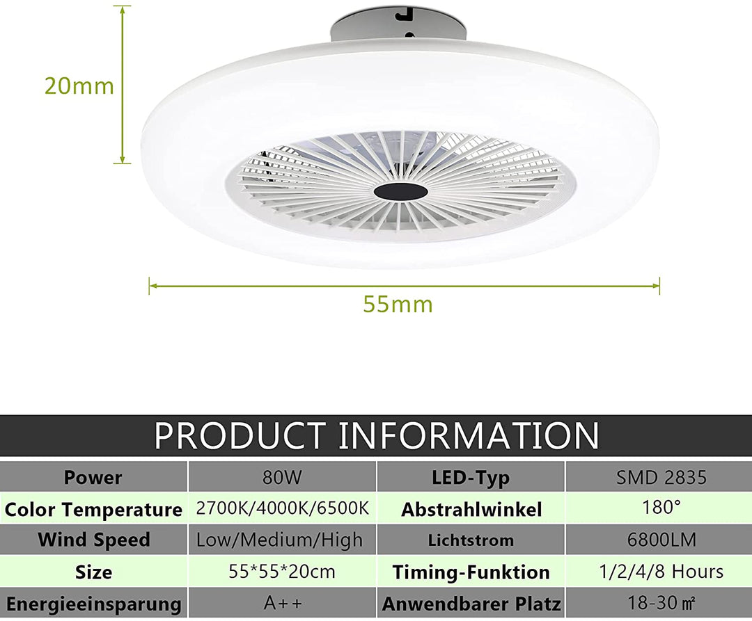 Ceiling fan with lighting 80W with remote control | Stornfield