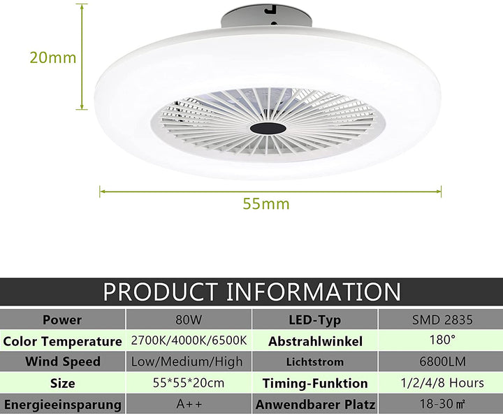 Ceiling fan with lighting 80W with remote control | Stornfield