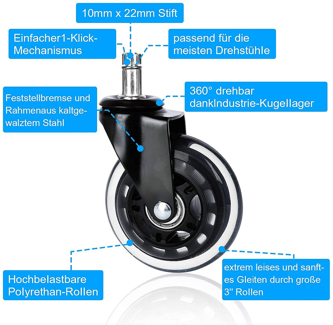 5X Set Heart Floor Rollers Office Chair Wheels | Stornfield