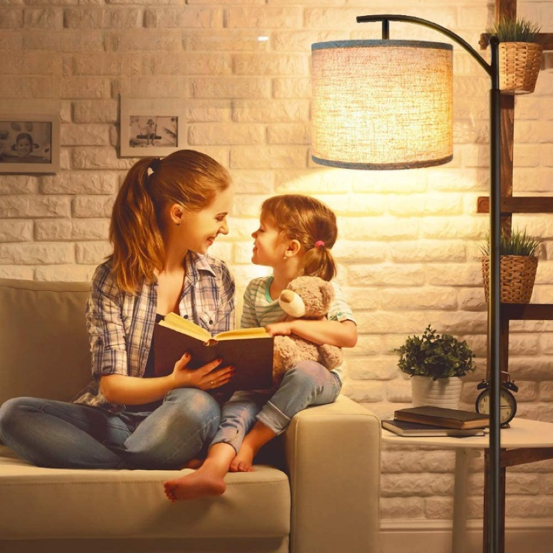 Stornfield | Floor Lamp with 3-Color Temperature LED Bulb, Tall Industrial Reading Floor Lamp for Bedroom, Office, White Lampshade Included