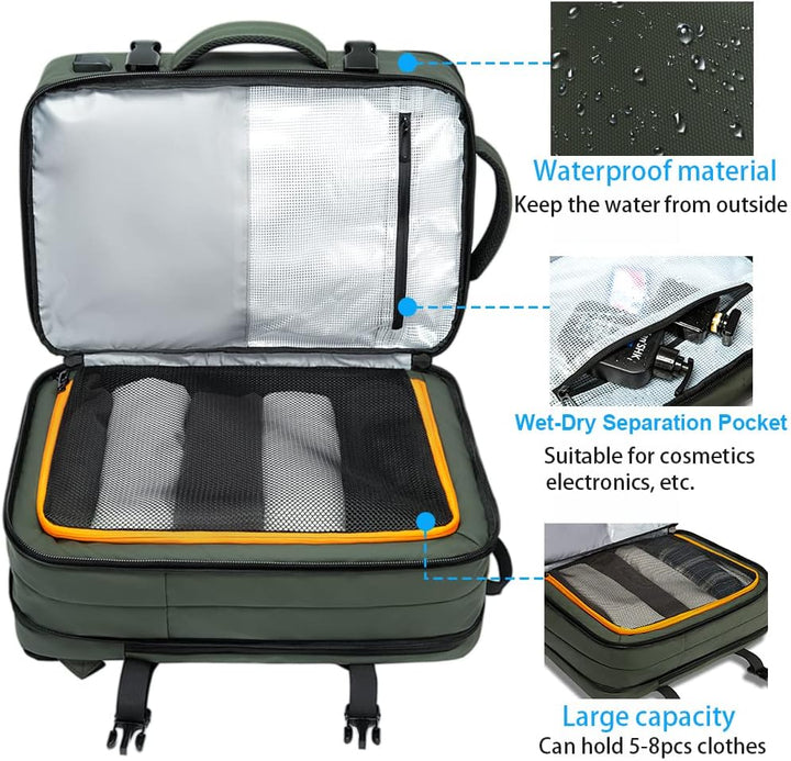 Expandable 26–45L Waterproof Travel Backpack with Laptop Sleeve & Duffle Carry | Stornfield