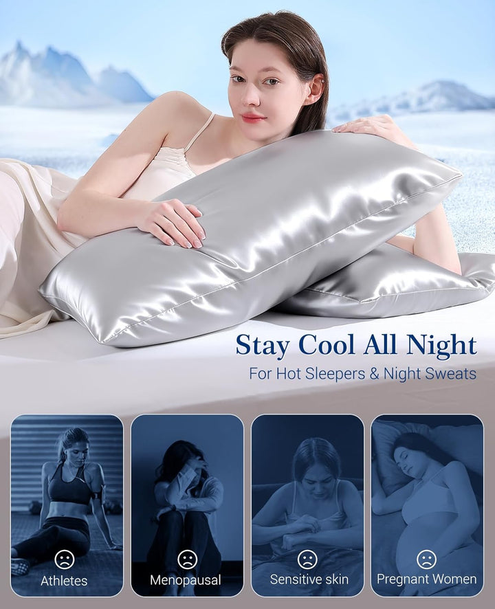 Cooling Pillowcases Q-max>0.5, 2-Pack, Soft & Hair-Friendly- Silver Gray | Stornfield