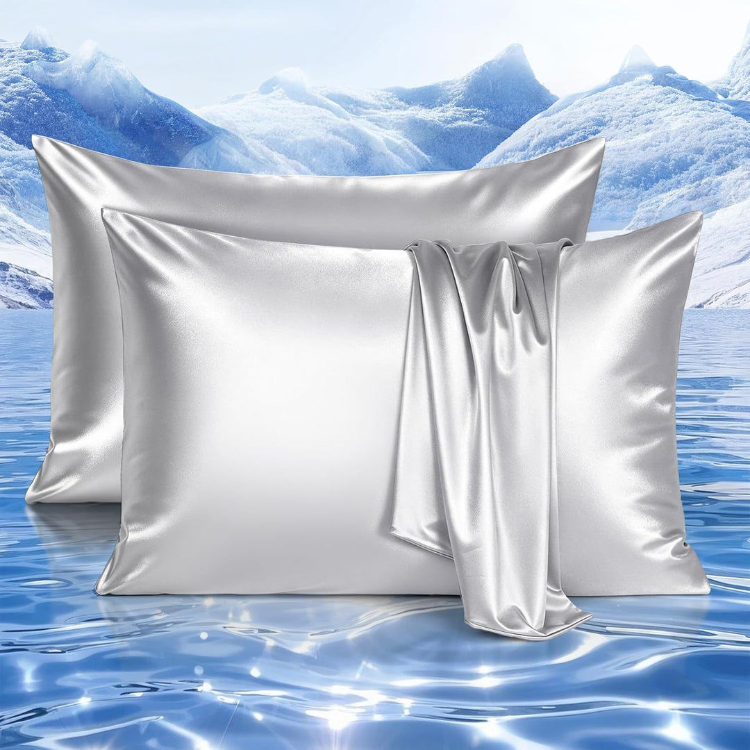 Cooling Pillowcases Q-max>0.5, 2-Pack, Soft & Hair-Friendly- Silver Gray | Stornfield