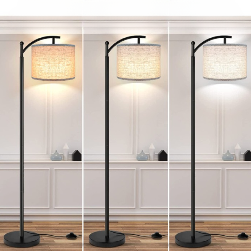 Stornfield | Floor Lamp with 3-Color Temperature LED Bulb, Tall Industrial Reading Floor Lamp for Bedroom, Office, White Lampshade Included