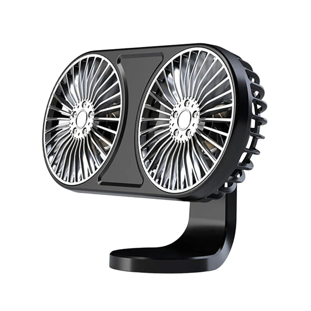 360° Rotating Dual-Head USB Car Fan with Ambient Lighting | Stornfield