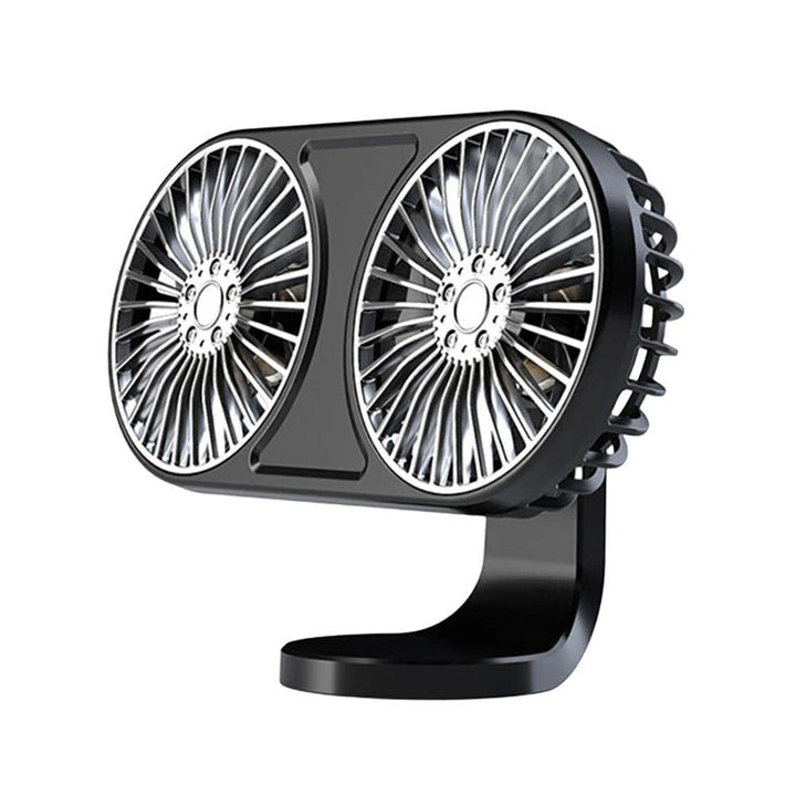 360° Rotating Dual-Head USB Car Fan with Ambient Lighting | Stornfield