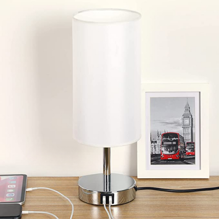 Stornfield | USB Table Lamp Touch Control Bedroom Lamp 3-Way Dimmable Bedside Lamp with Round Linen Shade for Living Room, College Dorm, Home Office
