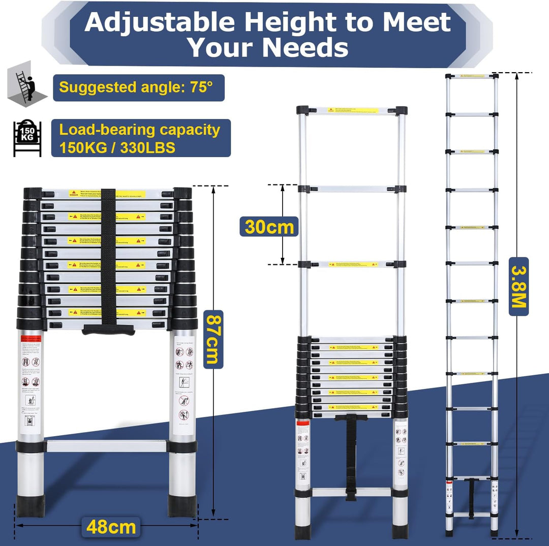 Telescopic Ladder Aluminum Load capacity up to 150kg 2.6m-5m | Stornfield