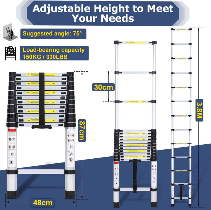 Telescopic Ladder Aluminum Load capacity up to 150kg 2.6m-5m | Stornfield
