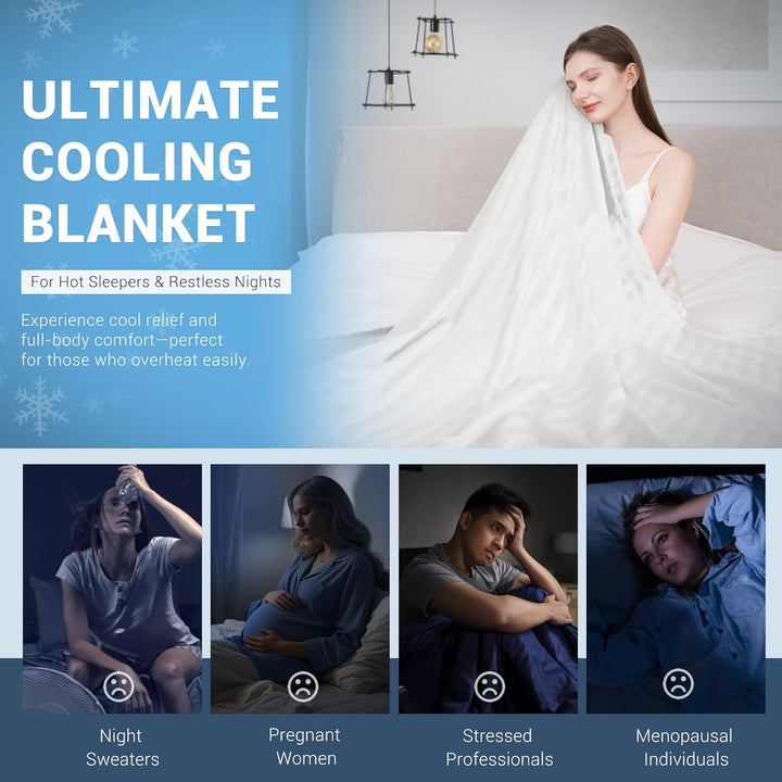 3.0 Cooling Fabric Q-max > 0.5 Ultra-Soft White Striped Blanket of White | Stornfield