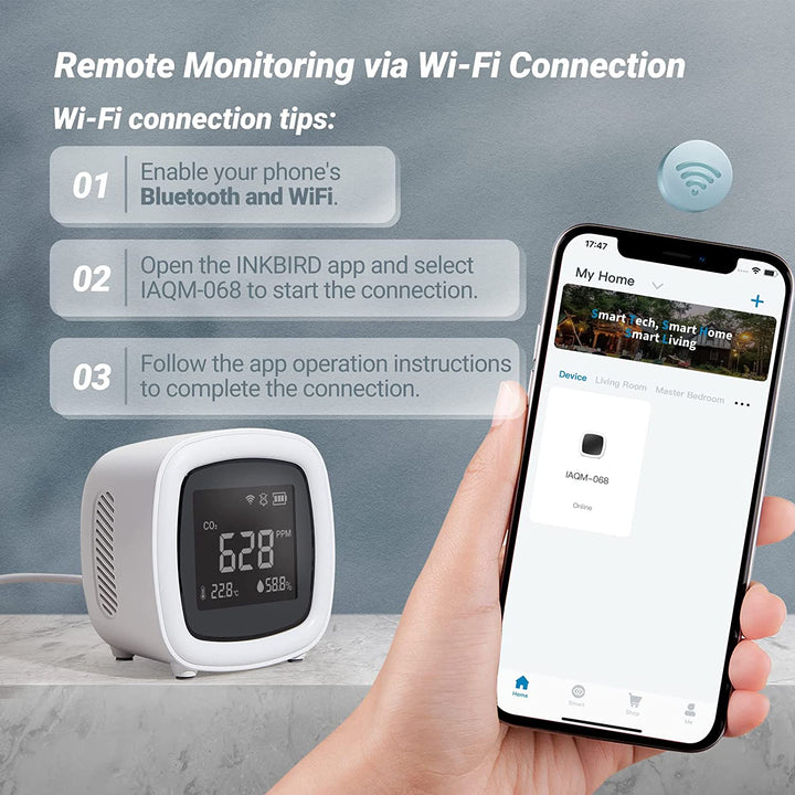 INKBIRD WiFi 3-in-1 Indoor CO2 Detector IAQM-068W | Stornfield