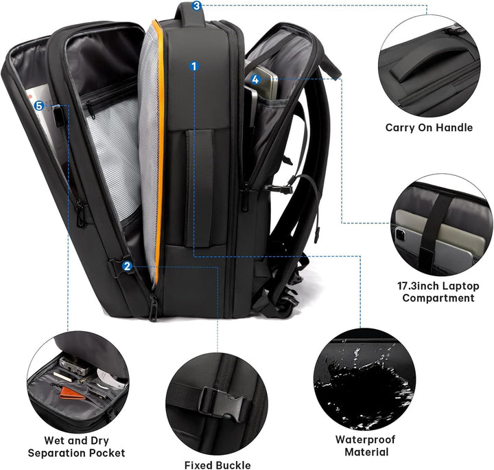 Expandable 26–45L Waterproof Travel Backpack with Laptop Sleeve & Duffle Carry | Stornfield