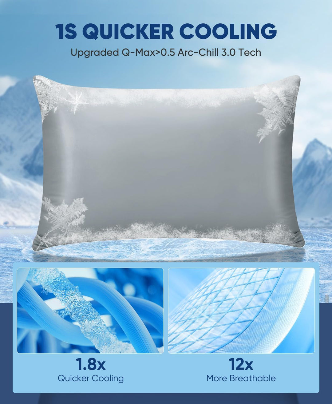 2-Pack Premium Silky Super Cooling Dark Gray Pillowcases –  Extreme Q-Max 0.5 | Stornfield