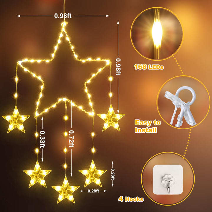 Stornfield | Quntis 2Pcs 95cm Large Christmas Window Lights, 84LED 12 Stars Battery Operated Twinkle Silhouette Star Lights with Timer Memory, 8 Modes Indoor Outdoor Hanging Decoration Christmas, Warm White