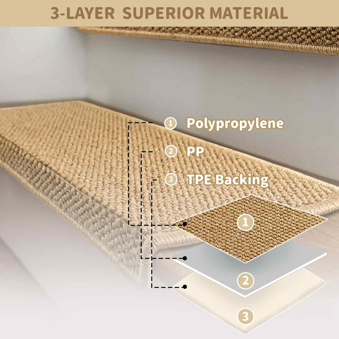 Stornfield | Non-Slip Bullnose Carpet Stair Treads with Edge Protection – Lureva (14 Pack, Beige)