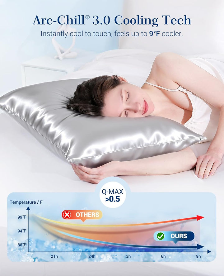 Cooling Pillowcases Q-max>0.5, 2-Pack, Soft & Hair-Friendly- Silver Gray | Stornfield