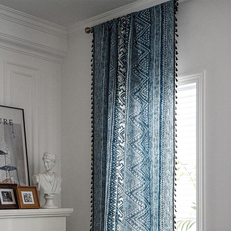 Stornfield | Blue Geometric Pattern Light Filtering Curtain