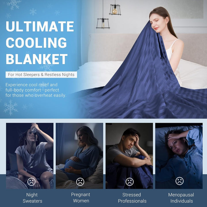 Cooling Blanket – Q-Max > 0.5, Striped & Breathable for Hot Sleepers of Navy Blue | Stornfield