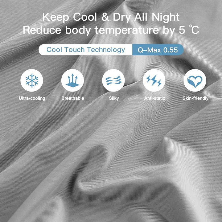 2-Pack Cooling Pillowcases – Q-Max >0.5 , Anti-Static, Hidden Zipper,, Color Gray | Stornfield