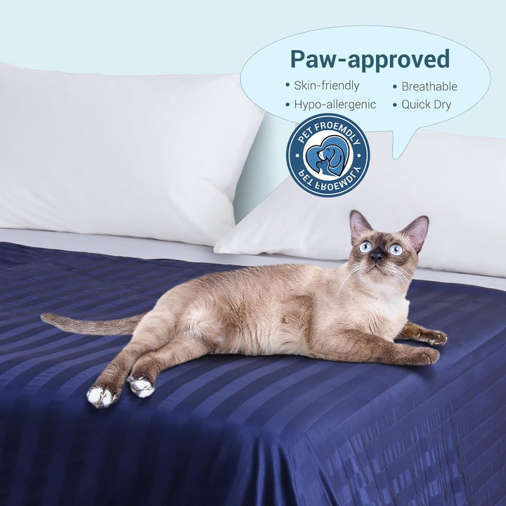 Cooling Blanket – Q-Max > 0.5, Striped & Breathable for Hot Sleepers of Navy Blue | Stornfield