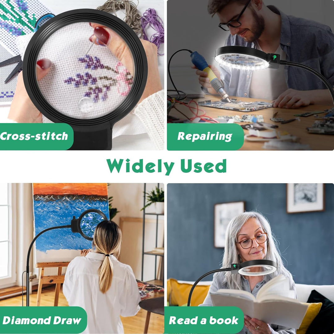 Stornfield | Full-Page Magnifying Glass with LED Light – Hands-Free Reading Aid for Books, Crafts & Hobbies