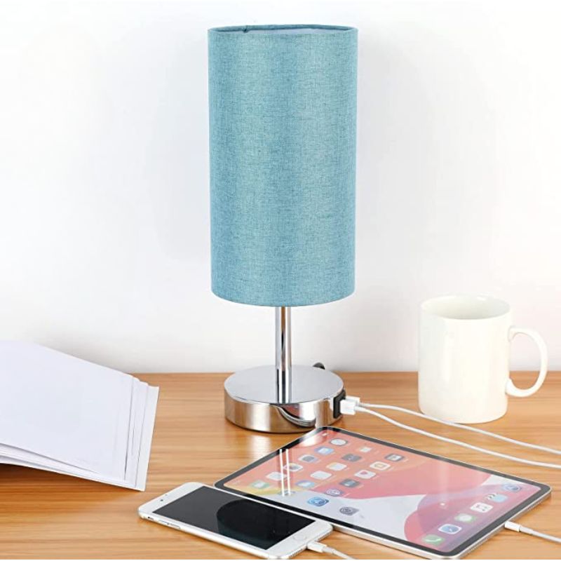 Stornfield | USB Table Lamp Touch Control Bedroom Lamp 3-Way Dimmable Bedside Lamp with Round Linen Shade for Living Room, College Dorm, Home Office