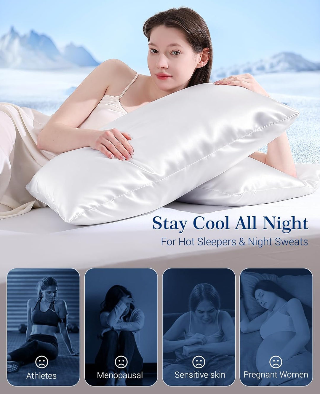 Cooling Pillowcases Q-max>0.5, 2-Pack, Soft & Hair-Friendly-White | Stornfield