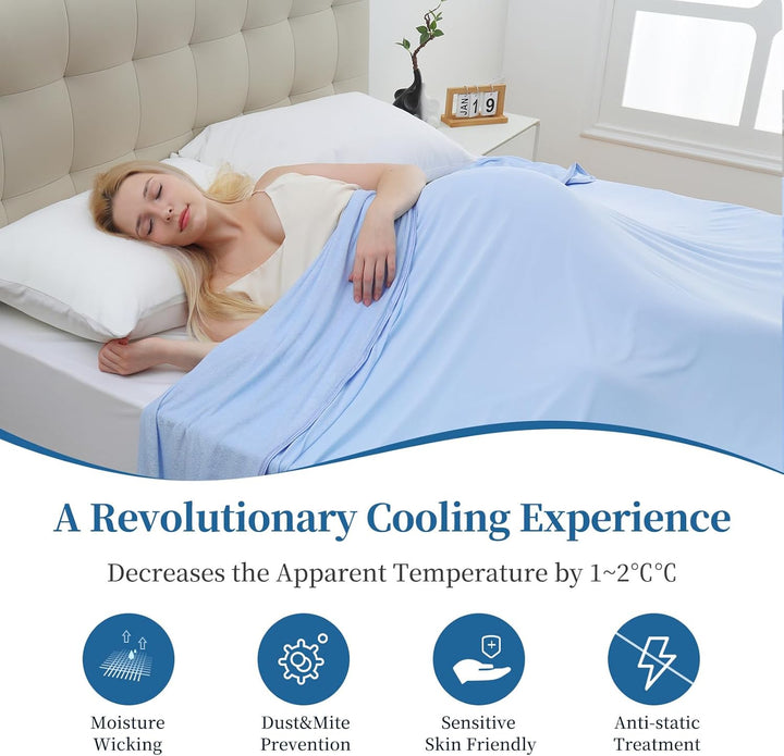 Cool Fiber Q-Max 0.4 Double-Sided Ice Silk Cooling Blanket – Lake Blue | Stornfield