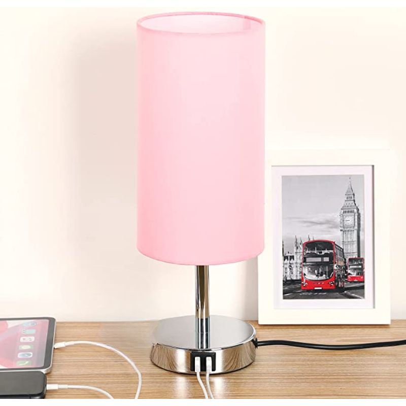 Stornfield | USB Table Lamp Touch Control Bedroom Lamp 3-Way Dimmable Bedside Lamp with Round Linen Shade for Living Room, College Dorm, Home Office