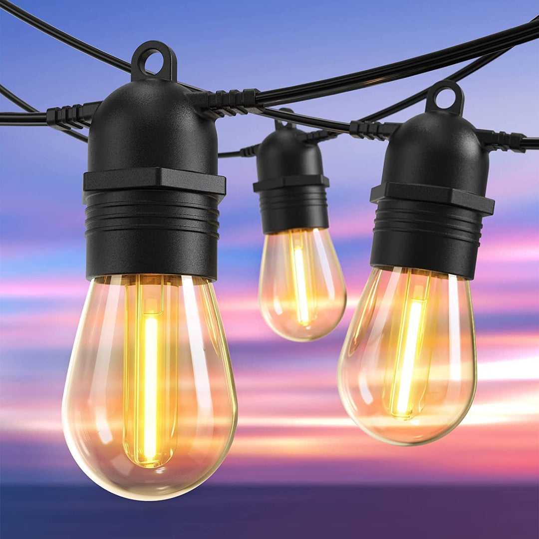 Stornfield | Outdoor String Lights, 53FT/16M S14 LED Outdoor Garden String Lights, IP65 Waterproof Outdoor Decorative Lights with Main Power Supply 2700K 15+1 (Spare) Bulbs for Wedding Garden Patio Party