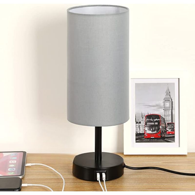 Stornfield | USB Table Lamp Touch Control Bedroom Lamp 3-Way Dimmable Bedside Lamp with Round Linen Shade for Living Room, College Dorm, Home Office