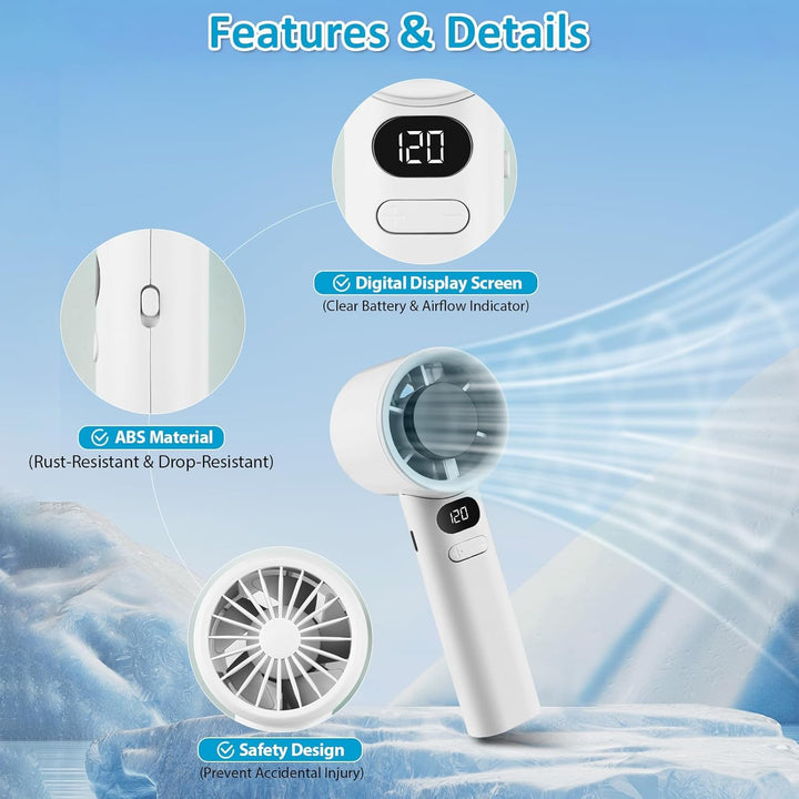 MTech Handheld High-Speed Fan – Rechargeable USB Mini Fan with 120 Speeds & Display | Stornfield