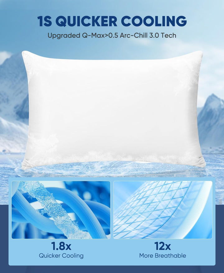 2-Pack Premium Silky Super Cooling White Pillowcases –  Extreme Q-Max 0.5 | Stornfield