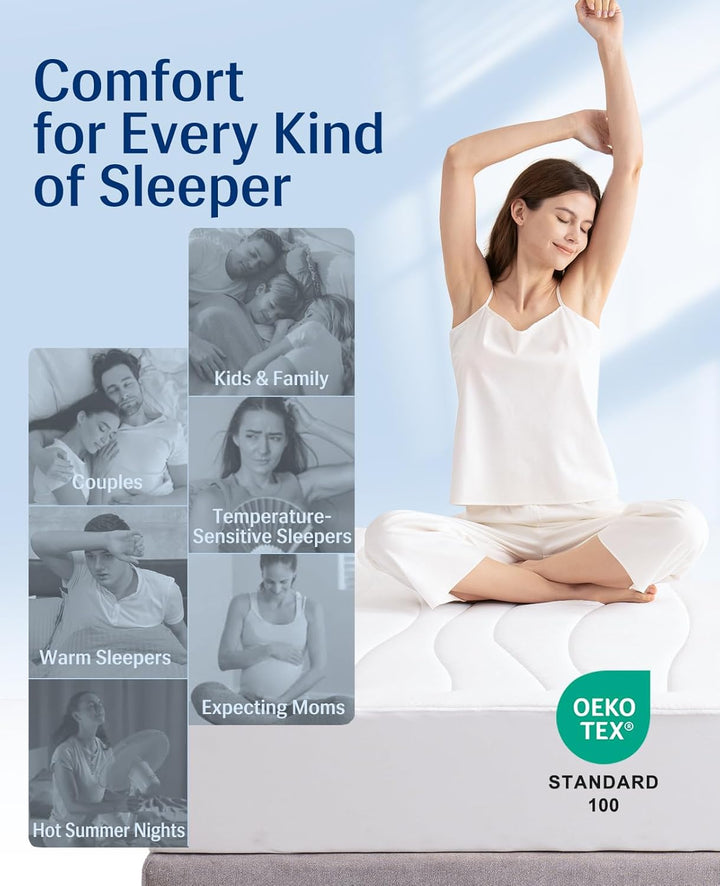 Cooling Mattress Pad King, Upgraded  3.0 + PCM Cooling Washable Mattress Protector for Hot Sleepers, White | Stornfield