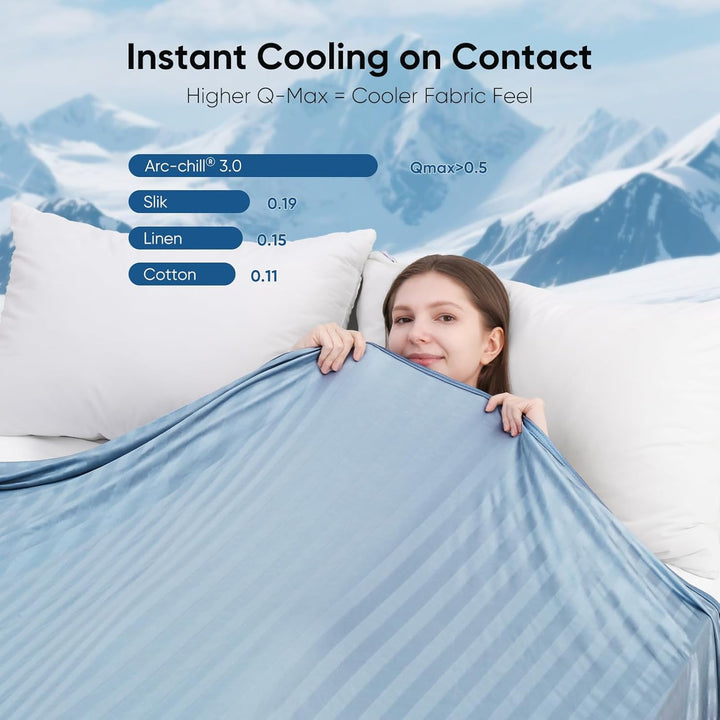 Cooling Fabric Q-max>0.5  Double-Sided Summer Blanket of Color Blue | Stornfield