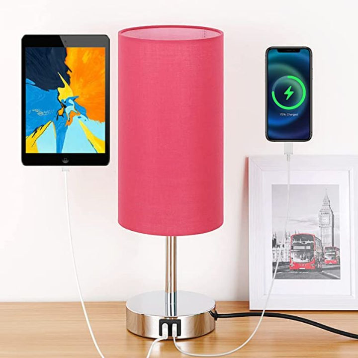 Stornfield | USB Table Lamp Touch Control Bedroom Lamp 3-Way Dimmable Bedside Lamp with Round Linen Shade for Living Room, College Dorm, Home Office