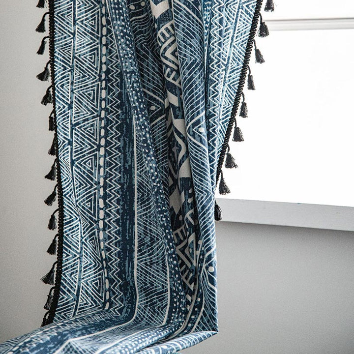 Stornfield | Blue Geometric Pattern Light Filtering Curtain