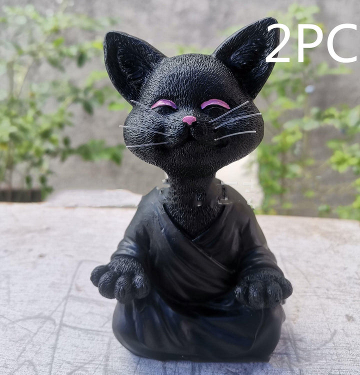 Stornfield | Playful Black Buddha Cat Figurine Collectible Meditation Yoga Happy Cat Home Decor Garden Decoration Garden Ornament