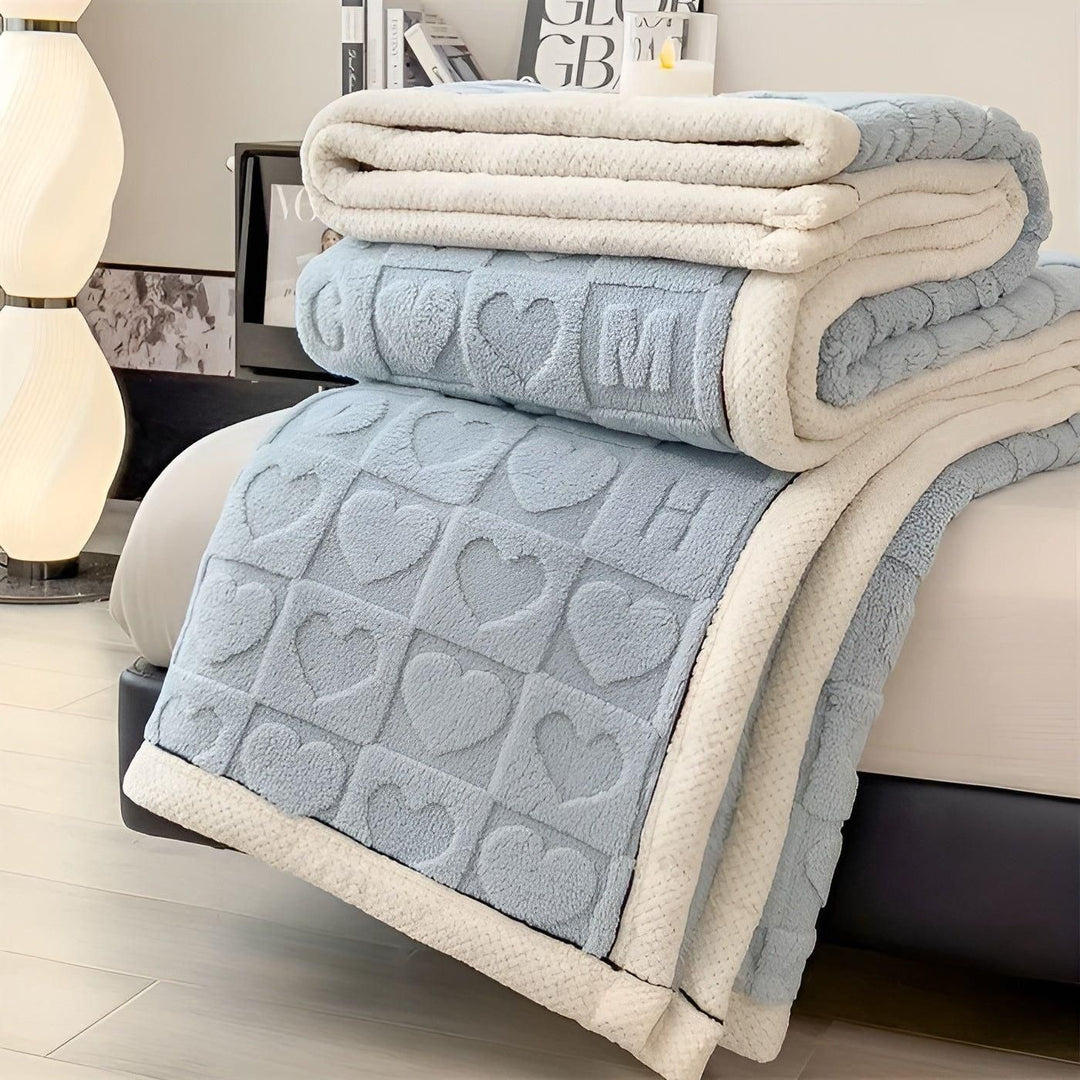 CoralDream Blanket - Warm Fleece Winter Blanket with Double-Sided Heart and Letter Design | Stornfield