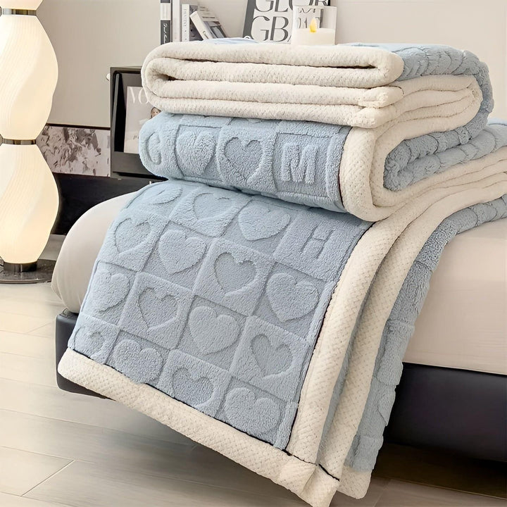 CoralDream Blanket - Warm Fleece Winter Blanket with Double-Sided Heart and Letter Design | Stornfield