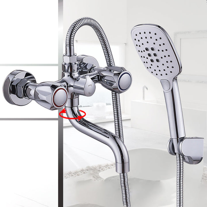 Stornfield | Swivel Spout Wall Mounted Chrome Basin Mixer with Hand Shower