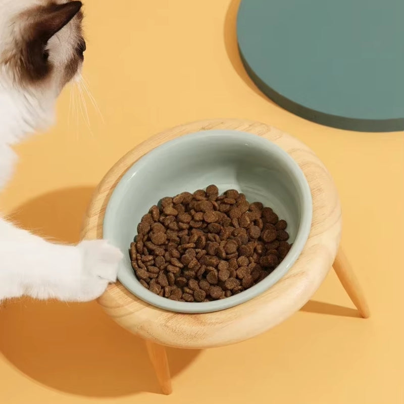 Stornfield | Bol en céramique élevé pour chat Misha avec support en bois